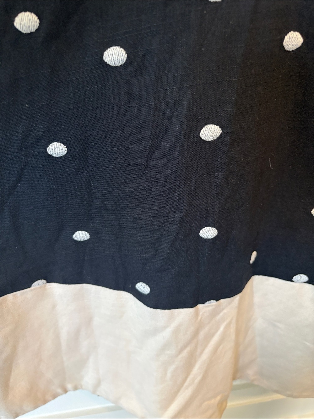 Maude Club linen Black Polka Dot Maxi Dress with Cream Trim Medium - Picture 4 of 8